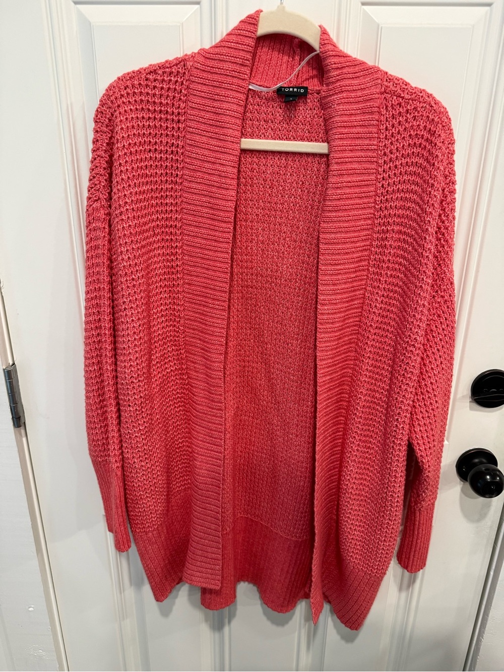 Torrid Coral Open-Front Waffle Knit Cardigan Sweater